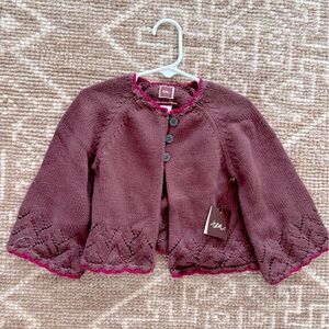Tea Brown Knit Cardigan Sweater with Pink Detail & Buttons NWT 24 M Fall 2005